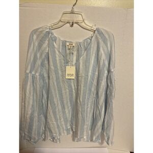 ANA Top Womens PXXL Cotton Linen Blouse‎ Stripes Boho Lagenlook Coastal Peasant